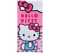 CARTOON Toalla de playa Hello Kitty 70 x 140 cm microfibra 100% poliéster 245 gsm absorbente y secado rápido, ligera y compacta, ideal para playa y piscina, diseño rosa con lazo icónico