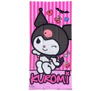 CARTOON Toalla de playa Kuromi rosa 70x140 cm microfibra 100% poliéster 245 gsm absorbente y de secado rápido, ligera y compacta, ideal para playa, piscina y viaje, diseño Kawaii con corazones y