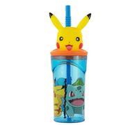CARTOON Vaso con pajita Pokémon con Pikachu 360 ml, taza reutilizable con tapa y figura 3D, botella para niños y adolescentes, antigoteo, 23 x 7,5 cm
