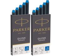 Cartuchos de recarga de tinta para plumas estilográficas Parker | Largo | Tinta QUINK azul lavable | 5 unidades (Paquete de 2)