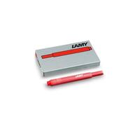 Cartuchos de tinta LAMY T10 con gran capacidad de tinta, aptos para todos los modelos de plumas estilográficas LAMY. Contenido: 1,25 ml por cartucho. 5 unidades por paquete. Color de la tinta: rojo
