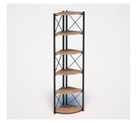 CASA basics Estantería Rinconera de 6 Estantes 160 cm en Madera y Metal Negro, Estilo Industrial, Librería, Mueble Auxiliar, Organizador de Esquina, Ahorro de Espacio, Decoración Moderna, Chipboard