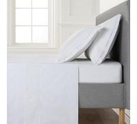 Casa da Laura - Juego de Sábanas Blancas con Tira Bordada Maya - Algodón de Satén 600 Hilos - Confort y Elegancia para Cama de 180 cm - Incluye Dos Fundas de Almohada de 50x90 cm