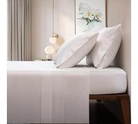 Casa da Laura - Juego de Sábanas Blanco 100% Algodón 200 Hilos con Bordado y Alforzas - Margarida 14 - - 100% Algodón - Cama 180 2 Almohadas 50 x 90 cm - Fabricado Portugal