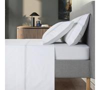 Casa da Laura - Juego de Sábanas en Gris y Blanco con Detalles en Patrón Vichy 420-200 Hilos de Algodón Percal - Sábanas para Cama 180 cm - con 2 Fundas de Almohada de 50x90 cm