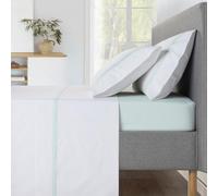 Casa da Laura - Juego de Sábanas en Verde y Blanco con Detalles en Patrón Vichy 420-200 Hilos de Algodón Percal - Sábanas para Cama 180 cm - con 2 Fundas de Almohada de 50x90 cm