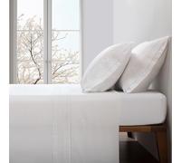 Casa da Laura - Sábanas Blancas Bordadas para Cama de 180 - Sábanas 100% Algodón de 1.000 Hilos Ada - Sábana Encimera, Sábana Bajera Ajustable y Dos Fundas de Almohadas