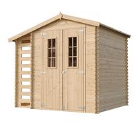 Casa de jardín con estante para leña, fabricada en madera, de 4,47 m². Caseta de jardín de madera – Dimensiones: 206 cm de ancho x 272 cm de largo x 218 cm de alto – Caseta para herramientas – TIMBELA