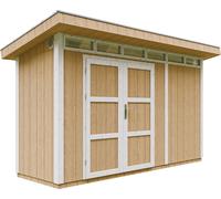 Casa de jardín de alta calidad, 4,3 m², con suelo y tejas de betún. Cobertizo para herramientas, dimensiones: 161 cm de ancho x 411 cm de largo x 239 cm de alto. Cabaña de jardín TIMBELA M902A. HARVES