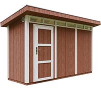 Casa de jardín de alta calidad, 4,3 m², con suelo y tejas de betún. Cobertizo para herramientas, dimensiones: 161 cm de ancho x 411 cm de largo x 239 cm de alto. Cabaña de jardín TIMBELA M902, madera 