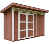 Casa de jardín de alta calidad, 4,3 m², con suelo y tejas de betún. Cobertizo para herramientas, dimensiones: 161 cm de ancho x 411 cm de largo x 239 cm de alto. Cabaña de jardín TIMBELA M902A, madera