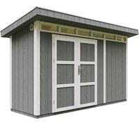Casa de jardín de alta calidad, 4,3 m², con suelo y tejas de betún. Cobertizo para herramientas, dimensiones: 161 cm de ancho x 411 cm de largo x 239 cm de alto. Cabaña de jardín TIMBELA M902A. Estruc