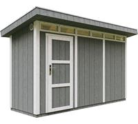 Casa de jardín de alta calidad, 4,3 m², con suelo y tejas de betún. Cobertizo para herramientas, dimensiones: 161 cm de ancho x 411 cm de largo x 239 cm de alto. Cabaña de jardín TIMBELA M902. Estruct