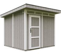 Casa de jardín de alta calidad, 5,9 m², con suelo y tejas de betún. Cobertizo para herramientas, dimensiones: 279 cm de ancho x 293 cm de largo x 239 cm de alto. Cabaña de jardín TIMBELA M903, color g