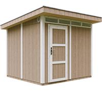 Casa de jardín de alta calidad, 5,9 m², con suelo y tejas de betún. Cobertizo para herramientas, dimensiones: 279 cm de ancho x 293 cm de largo x 239 cm de alto. Cabaña de jardín TIMBELA M903, color m