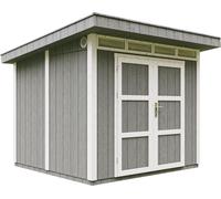 Casa de jardín de alta calidad, 5,9 m², con suelo y tejas de betún. Cobertizo para herramientas, dimensiones: 279 cm de ancho x 293 cm de largo x 239 cm de alto. Cabaña de jardín TIMBELA M903A. Estruc