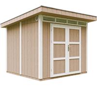 Casa de jardín de alta calidad, 5,9 m², con suelo y tejas de betún. Cobertizo para herramientas, dimensiones: 279 cm de ancho x 293 cm de largo x 239 cm de alto. Cabaña de jardín TIMBELA M903A, color