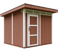 Casa de jardín de alta calidad, 5,9 m², con suelo y tejas de betún. Cobertizo para herramientas, dimensiones: 279 cm de ancho x 293 cm de largo x 239 cm de alto. Cabaña de jardín TIMBELA M903, madera 