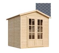 Casa de jardín de madera, 4 m² - 233 x 233 x 222 cm - Amplia cabaña multifuncional para jardín - Almacén de herramientas de madera, estudio para jardín - Tejas grises tipo pizarra - TIMBELA M351FB+H35