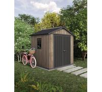Casa de jardín Keter Apex, modelo 7,5x7, incluye suelo, grosor de las paredes de 20 mm, dimensiones 230 x 223,8 cm, color Ashwood