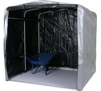 Casa para equipos HWC-N61, cobertizo de jardín, caseta para herramientas, aluminio con protección UV, impermeable, 201x201x201 cm, color plateado
