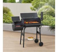 casa.pro Ahumador Barbacoa Smoker Portátil Barbacoa de Carbón con 2 Cámaras 2 Ruedas con Estantes Termómetro Salida de Aire y Chimenea Asa Acero Inoxidable 115 x 110 x 64 cm - Negro