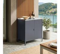 casa.pro Armario Exterior Bolognano con Patas Nivelables 1 Estante Interior para Terraza Jardín Uso Interior y Exterior Almacenaje en el Jardín 92 x 80 x 50 cm Acero - Gris Oscuro/Plateado