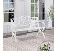 casa.pro Banco de Jardín Exterior Utav Resistente Sofá de 3 Plazas con Respaldo y Reposabrazos Diseño Vintage para Terraza Patio máx. 300 kg Acero 127 x 53 x 79 cm - Blanco