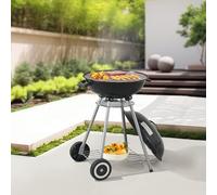 casa.pro Barbacoa Redonda de Carbón Apricena con Tapa Extraíble 2 Ruedas 1 Estante de Rejilla Válvula de Ventilación Regulable Acero Inoxidable Plástico 80x49x47cm - Negro