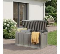 casa.pro Baúl Almacenaje Exterior Vades Arcón Jardín Capacidad 300 L Caja de Almacenamiento con Asas para Jardín Terraza Polipropileno Efecto Madera 117 x 47 x 59 cm - Gris Claro