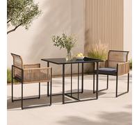 casa.pro Conjunto de Muebles de Terraza - 1 Mesa Rectangular 2 Sillas con Reposabrazos y Cojines de Asiento - Mueble de Jardín Exterior 3 Piezas Acero y Cuerda Tejida - Negro/Marrón