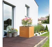 casa.pro Jardinera Vaargel Macetero Alto Cubo Jardinera Exterior Grande para Terraza Jardín Balcón Patio Drenaje Integrado Acero Corten 50 x 50 x 50 cm - Marrón Óxido