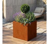 casa.pro Jardinera Vaargel Macetero Alto Cubo Jardinera Exterior Grande para Terraza Jardín Balcón Patio Drenaje Integrado Acero Corten 60 x 60 x 60 cm - Marrón óxido