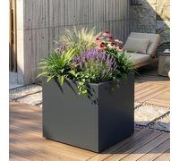 casa.pro Jardinera Vaargel Macetero Alto Cubo Jardinera Exterior Grande para Terraza Jardín Balcón Patio Drenaje Integrado Acero Galvanizado 60 x 60 x 60 cm - Antracita Gris