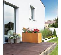 casa.pro Jardinera Vaargel Macetero Alto Rectangular Jardinera Exterior Grande para Terraza Jardín Balcón Patio Drenaje Integrado Acero Galvanizado 40 x 80 x 30 cm - Marrón Óxido