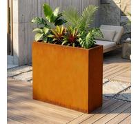 casa.pro Jardinera Vaargel Macetero Alto Rectangular Jardinera Exterior Grande para Terraza Jardín Balcón Patio Drenaje Integrado Acero Corten 82 x 90 x 30 cm - Marrón óxido