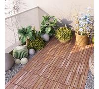 casa.pro Juego de 10 Baldosas para Cubrir 0,9 m² Jardín Exterior Suelo Terraza Balcón Azulejos Entrelazados Diseño Lineal 6 Láminas Madera de Acacia 30x30 cm - Natural