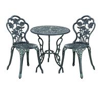 casa.pro Juego de Bistró de 3 Piezas Wakefield Diseño Vintage Set de 1 Mesa Redonda y 2 Sillas Conjunto de Muebles de Exterior Terraza Jardín Patio Balcón Aluminio - Verde Oscuro