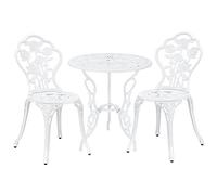 casa.pro Juego de Bistró de 3 Piezas Wakefield Diseño Vintage Set de 1 Mesa Redonda y 2 Sillas Conjunto de Muebles de Exterior Terraza Jardín Patio Balcón Aluminio - Blanco