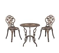 casa.pro Juego de Bistró de 3 Piezas Wakefield Diseño Vintage Set de 1 Mesa Redonda y 2 Sillas Conjunto de Muebles de Exterior Terraza Jardín Patio Balcón Aluminio - Bronce