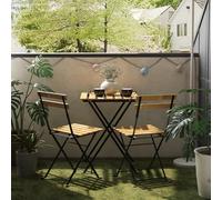 casa.pro Juego de Muebles de Jardín Conjunto Bistró para Balcón Terraza Jardín 1 Mesa y 2 Sillas Plegables Estable Exterior 71 x 55 x 54 cm Acero Madera de Acacia - Natural y Negro
