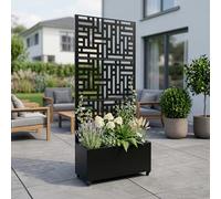 casa.pro Separador de Ambientes Bernalda Metal 190x82x38 cm Negro | Biombo móvil con jardinera tabique exterior interior pantalla de privacidad protección terraza 4 ruedas acero galvanizado