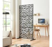 casa.pro Separador de Ambientes Poskind Patrón Decorativo Biombo Tabique para Interior (Hogar y Oficina) Estable Resistente Acero Galvanizado 200 x 100 x 50 cm - Negro