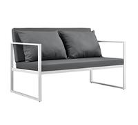 Banco de jardín 70 x 114 x 60 cm. Sofá de jardín. Banco para parque. Banco con respaldo. Sillón de exterior. Hierro. Blanco / Gris claro