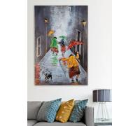 Casablanca - Cuadro decorativo para salón grande, diseño de mujer bailando con paraguas, rectangular, hecho a mano, color gris, multicolor, 80 x 120 cm