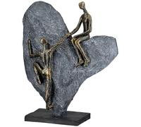 Casablanca - Escultura de Resina con diseño de corazón y Pareja, Acabado Antiguo, Color Bronce y Gris, Altura 30 cm x Ancho 24 cm