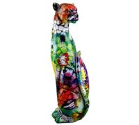 Casablanca Figura Decorativa de Animal Guepardo Sentado - Escultura de Gato depredador Pop Art - Decoración de salón de Resina - Multicolor Graffiti 33,5 x 12 x 8 cm