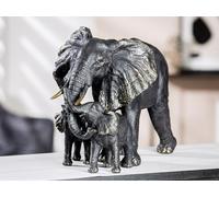 Casablanca - Figura Decorativa de Elefante con 2 Hijos de Elefantes, Resina sintética, Color Negro, Ancho 39,5 cm