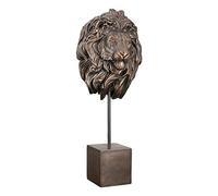 Casablanca - Figura Decorativa de Escultura con Cabeza de león sobre Base XL - 3D Cabeza de Animal de Resina - Color: Bronce Altura 51 cm