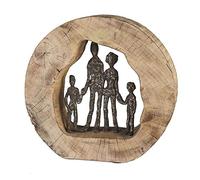 Casablanca - Figura Decorativa de Escultura de la Familia de la Felicidad y el Amor, con Colgante de Frase, de Madera, Aluminio, Color: Plateado y marrón, Altura 28 cm